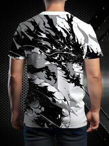 男士水墨龙纹印花休闲百搭日常短袖T恤 - 彩色 - 查看 2