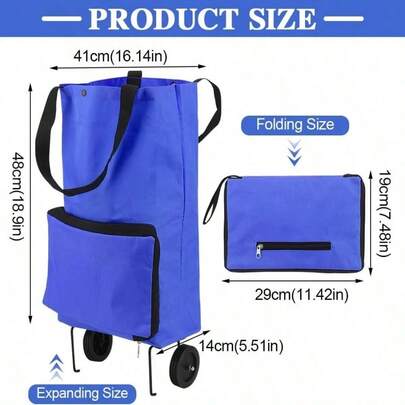 2-In-1 Foldable Shopping Bag With Wheels, Foldable Trolley Bag, Large Capacity Foldable Shopping Bag, Multifunctional Luggage Storage Bag