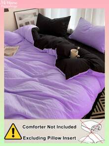 浅紫色和黑色三件套床上用品，包含1个被套和2个枕套，柔软舒适的家纺面料，亲肤柔软，多种颜色可选，适合宿舍使用，简约时尚的家居装饰，柔软舒适的卧室床上用品套装，时尚套装，可机洗，不含填充物 - 淡紫色 - 查看 4