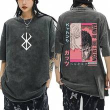 Anime  Guts Vintage Washed T Shirt Manga Gatsu Griffith Zodd T-Shirts Men Women Clothing Cotton Casual Oversized T-Shirt - 黑色 - 查看 9