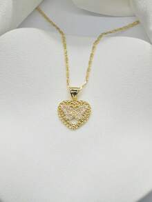 1件奢华优雅心形蝴蝶吊坠项链，镶嵌合成锆石镂空设计，适合女性日常、派对、聚会或特殊场合佩戴，精致时尚首饰，情人节礼物、结婚纪念日礼物，送给女友、妻子、母亲的最佳礼物。 - 粉紅白 - 查看 5