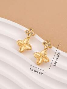 1对复古简约四叶草耳环，适合日常佩戴 - 金色 - 查看 5