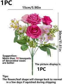 1pc/3pcs Artificial Silk Rose, Daisy, Dandelion Flower Bouquet, Wholesale For Wedding, Home, Party Decoration, Tabletop Centerpiece - Hot Pink - View 3