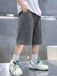 2-4 Years Old Boys' Summer Denim Shorts, New 2024 Collection, Lightweight Casual Jeans For Big Kids, Summer - Grey - View 3