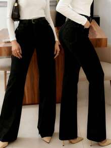 New Women Straight Leg Jeans, Loose Fit Casual Street Style Brand Relaxed Fit Jeans, Women Denim Pants And Clothing - 黑色 - 查看 13