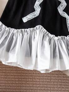 1 chiếc đầm công chúa dáng chữ A không tay, có nơ và bèo nhún cho bé gái - màu đen - Xem 7