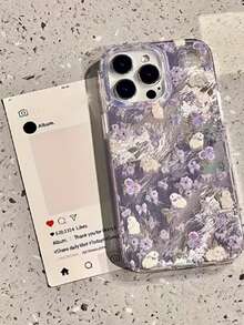 1个新款时尚冰川图案梦幻紫色花朵和兔子印花手机壳，兼容 11/12/12 Pro、13/14/15、13 Pro/14 Pro/15 Pro、12 Pro Max/13 Pro Max/14 Pro Max/15 Pro Max、16、16 Pro、16 Pro Max、17、17 Pro、17 Pro Max，时尚保护壳，送给女朋友、闺蜜、情侣的独特礼物，生日礼物 - 彩色 - 查看 2