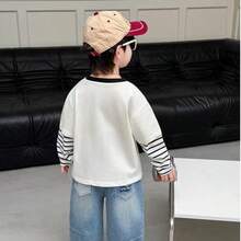 Kaos Lengan Panjang 2 in 1 untuk Anak Laki-laki, Model Kasual Musim Semi 2026 Terbaru, Motif Hewan Kecil Blok Warna, Modis, Lucu, dan Serbaguna - Krem - View 10