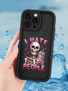 1个多巴胺渐变骷髅手机壳，兼容 16/17 Pro Max，全包防震保护套，简约设计，可爱卡通风格，完美保护您的手机，兼容荣耀X7/三星Galaxy A56 5G/Smart 8/Hot 40/传音Spark 30C/Spark Go 2024/红米Note 14 5G/摩托罗拉Moto E22/E22i/OPPO A54，国际版，非国内版 - 黑色 - 查看 3