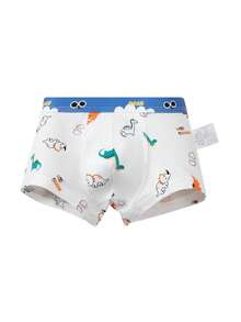 4件套男童卡通印花内裤，学生妹内衣，小男孩恐龙、足球、月亮图案三角裤套装 - 藍白色 - 查看 6