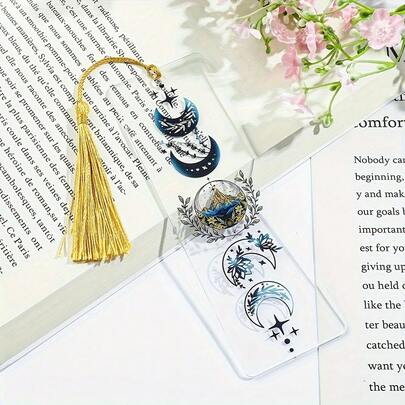 1pc 2D Acrylic Bookmark With Tassel, Moon And Mountain Design Inspired By Acotar, Perfect Gift For Book Lovers, Writers, Readers On Birthday Or Christmas, Great For Friends And Family