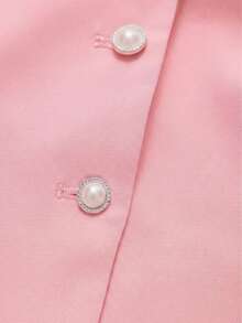2pcs/Set Elegant Business Formal Suit Blazer + Slit Hem Skirt Outfit Pink Spring - Pink - View 11