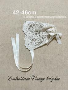1pc Vintage Palace Style Embroidered Beige Bonnet, 0-3M, 3-10M - 1PC - View 7