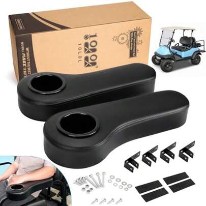 10L0L Golf Cart Rear Seat Kit Arm Rest Set with Cup Holder for  EZGO Club Car Golf Cart UV-Proof Coating Long Lasting No Drilling Kits Include