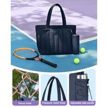 Quilted Tennis Tote Bag for Women Gym Duffle Bag with Shoe Compartment and Wet Pocket Fits 2-4 Rackets and 15.6" Laptop Overnight Weekend Sports Bag with Fence Hook - Rosa - Ver 6