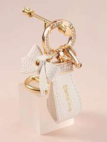 1 pieza Llavero de piel sintética con rhinestones, textura de rombo, brillante, casual, elegante, adecuado para fiesta, calle, transporte, reunión, llaves de coche, llaves de casa, todo el año - Blanco - Ver 1