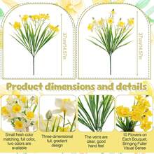 1 pieza Planta de narciso artificial con textura de mármol blanco resistente a los rayos UV, adecuada para decoración del hogar y fiestas, material de plástico duradero, textura realista, decoración del hogar con planta artificial - Multicolor - Ver 2