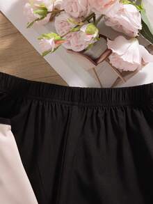Set de 2 piezas: Blusa sin mangas de unicolor con cuello en V y decoración de lazo 3D y botones, pantalones rectos, para primavera/verano para niñas - Albaricoque - Ver 9