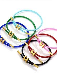 1pc Adjustable Stainless Steel Wire Rope Bracelet, 3D Hard Gold Plated - Adjustable Hand Strap - View 10