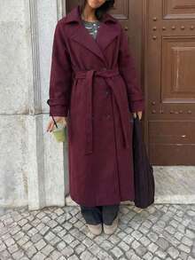 Women's Classic Double-Breasted Wool Coat, Winter New Arrival - Red - View 3