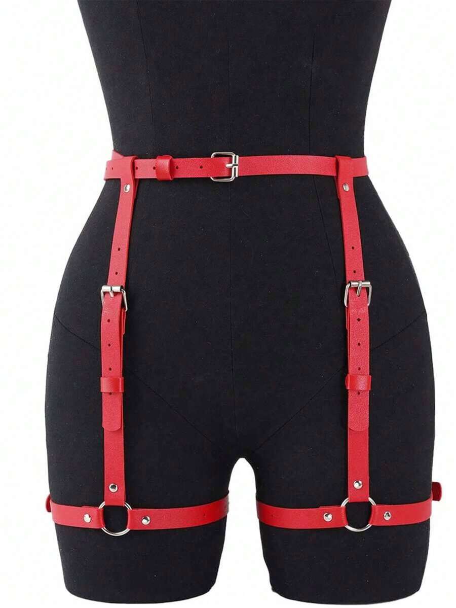 1pc Women's Sexy Gothic Style PU Leather Suspender Leg Garter, Suitable For Club, Rave, Dark Fashion Or Party Outfits