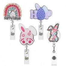 1pc Easter Bunny Retractable Badge Reel, Rotating Easy Pull Design, Medical/Holiday ID Badge Holder, Themed Fun Gift - Rabbit - View 1