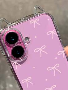 1pc Pink Striped Bow Polka Dot Printed Cat Ear Transparent Airbag Shockproof 1.5mm TPU Soft Case With Hanging Rope Accessory Compatible With IPhone 17/17 Pro/17 Pro Max/ Air/16/16 Pro/16 Plus/16 Pro Max/15 Pro Max/15 Pro/15 Plus/11/12/13/14/15/16E - Multicolor - View 6