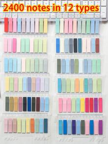 12 Assorted Colors 2400pcs Semi-Transparent PET Material Index Stickers, Student Supplies, Stationery Stickers, Office Supplies Classification Labels - Multicolor - View 12