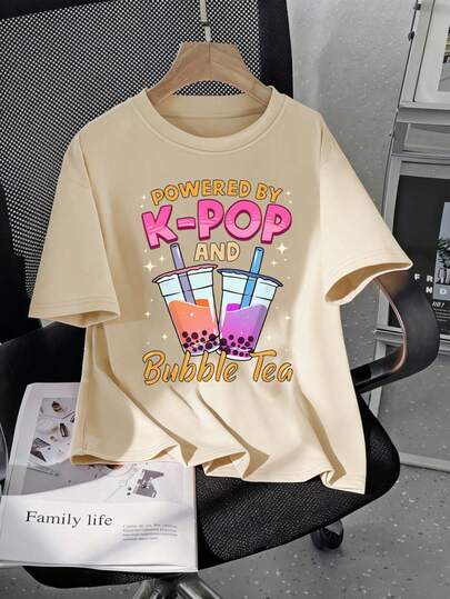 Teens Clothing, Youth Apparel, Boba Tea Graphic T-Shirt - Casual Loose Fit, Short Sleeve, Round Neck, Machine Washable - Perfect Summer Gift, Suitable For School And Outings In Spring/Summer