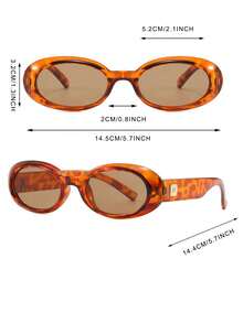 1 par de gafas de moda con montura ovalada de PC con estampado de leopardo de pierna ancha y estilo retro para hombres - Multicolor - Ver 5