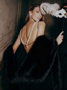 1pc Women's Classic Pure White 380cm Super Long Faux Fur Shawl, Luxury Accessory For Wedding, Party, Formal Wear, Vintage, High-End, Warm - Black - View 3