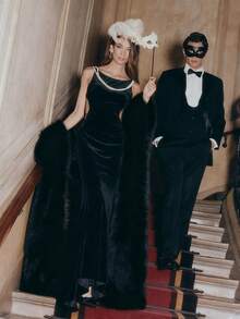 1pc Women's Classic Pure White 380cm Super Long Faux Fur Shawl, Luxury Accessory For Wedding, Party, Formal Wear, Vintage, High-End, Warm - Black - View 5