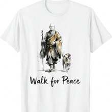 Minimalist Zen Art Walk For Peace Monks With Aloka Dog T-Shirt - 黑色 - 查看 8