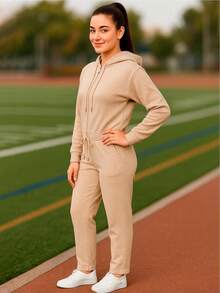 Conjunto para Mujer de dos piezas sudadera con capucha ajustable y un pantalón - Negro - Ver 7