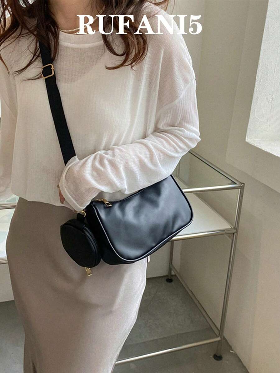 Minimalist Hobo Bag With Coin Purse - Black - View 1