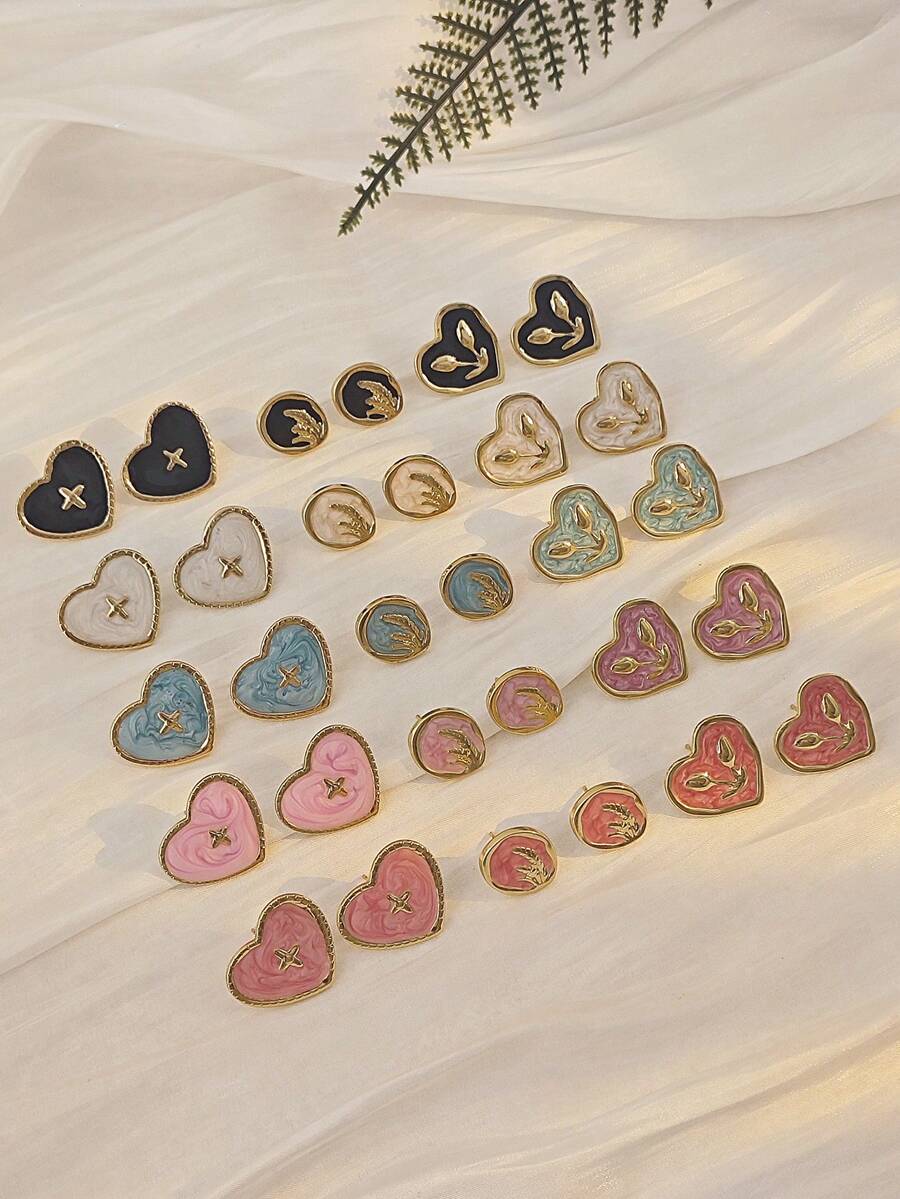 Fashion New Stainless Steel Heart-Shaped Cross Flower Multi-Color Stud Earrings Colorful Tulip Love Heart Stud Earrings Sweet Cute Light Luxury Simple Niche Design Elegant Fashion Earring Stud For Women Summer Beach Vacation Bikini Accessories Attractive Clothes, Wedding Dresses Accessories - Versatile JewelryPerfect For Wearing While Swimming, Bathing, Exercising ,Great For Valentines Day, Birthday, Mother Day, And Vacation Surprises.