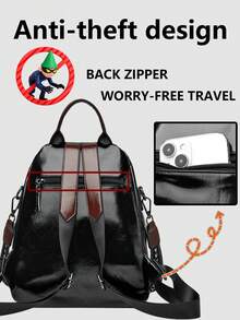 防盗复古PU皮翻盖双肩包，多功能时尚手提包，多口袋轻便旅行包，大容量简约学生背包，便携式通勤包，适合学生、护士、教师、商务人士、旅行、通勤、购物、办公、约会、徒步、训练、工作，生日礼物、节日礼物 - 彩色 - 查看 5