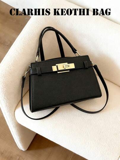 This Solid-Colored Faux Leather Handbag Features A Twist-Lock Closure, A Single Top Handle, And An Adjustable Shoulder Strap. It Is Stylish And Elegant, Suitable For Women, Female College Students, Commuting To Work, Going Out, Dating, Shopping, Daily Commuting, And Various Occasions. It Can Be Used As A Gift For Christmas Eve Or Christmas, And Is Also Suitable For Christmas Travel.