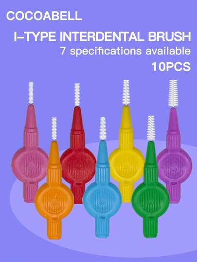 Cepillos interdentales COCOABELL, herramientas de limpieza dental con cerdas suaves para aparatos ortodónticos, mango recto en forma de I portátil para viajes, palillos de dientes para eliminar la placa - Adecuado para aparatos de ortodoncia y dispositivos dentales, 10 piezas (0.4mm~1.5mm) 7 tamaños disponibles