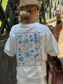 Summer New Simple Ins Interesting Shell Letter Print Casual Round Neck Short Sleeve T-Shirt, Fashionable & Versatile Women Top - White - View 5