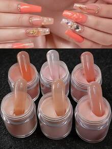 6色亚克力粉套装，裸粉色和白色高光亚克力粉套装，美甲DIY设计，6件套亚克力3D雕塑美甲延长及雕刻，专业聚合物3D亚克力美甲套装，女士/女孩礼物，持久耐用且易于使用 - 彩色 - 查看 2