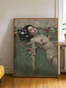 1幅复古奥菲莉娅墙面艺术印刷品，梦幻奥菲莉娅海报，水中优雅女子，文学礼物，复洛克装饰，送给朋友的理想礼物，卧室艺术印刷品，客厅装饰，办公室装饰，厨房装饰，浴室装饰，墙面艺术，墙面装饰，家居装饰，房间装饰，帆布墙面艺术，海报，带框墙面艺术，可选画框 - B - 查看 1
