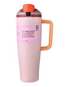 40oz Stainless Steel Thermoscup -Keeps Water Cold Or Hot - Stainless Steel Water Bottle With Push-On Dust-Proof Lid And Plastic Straw - 粉色 - 查看 1