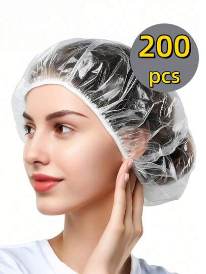 200个/包 加大码一次性可伸缩透明浴帽 | 深层清洁发帽，适用于厨房、沙龙、水疗中心、旅行、健身房 - 卫生防尘设计，酒店及旅行必备