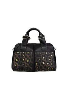 Ladies' Retro Personalized Leopard Print Shoulder Bag, Fashionable Business Multi Compartment Storage Compartment Handbag, Large Capacity Front Pocket Crossbody Bag - Black - View 3