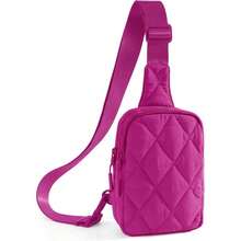 Quilted Puffer Sling Bag For Women Small Backpack Crossbody Chest Bag Fanny Packs Purses For Casual Traveling Hiking - 羽絨小號斜背包-玫瑰 - 查看 1