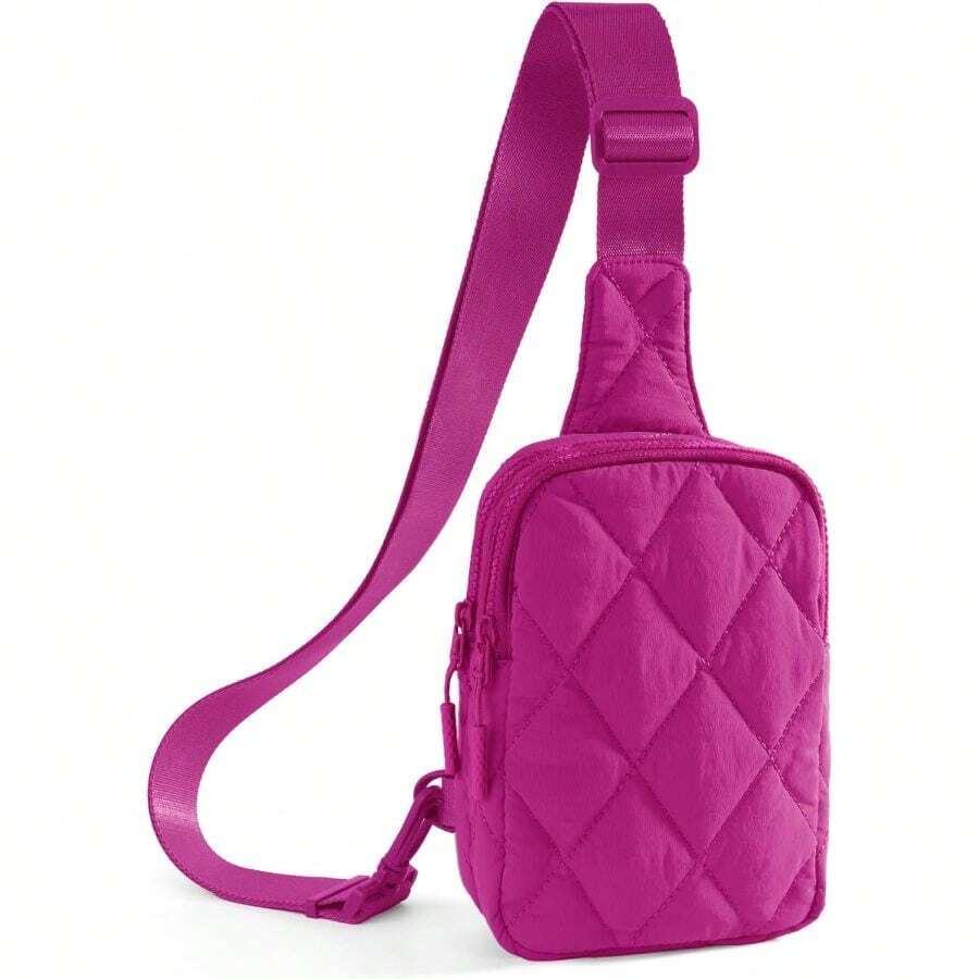 Quilted Puffer Sling Bag For Women Small Backpack Crossbody Chest Bag Fanny Packs Purses For Casual Traveling Hiking - 羽絨小號斜背包-玫瑰 - 查看 1