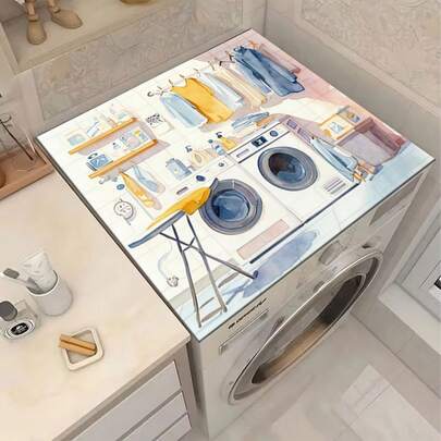1件洗衣房印花洗衣机晾衣垫，防滑排水垫，吸水速干厨房台面垫，橡胶材质，厨房必备，家居用品