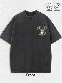 Disney-Disney Toy Story Buzz Lightyear Pure Cotton Short Sleeved T-Shirt For Men In Summer, Washed Loose Oversized Top, Mickey Head Space Themed Printed Casual Half Sleeved Parent-Child Outfit - màu đen - Xem 5