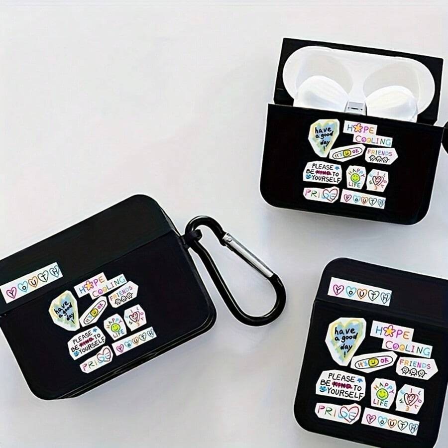 Creative Happy Smiling Face English Memo Style Protective Case Compatible With Apple , Anti-Scratch And Drop Protection - Black - View 1